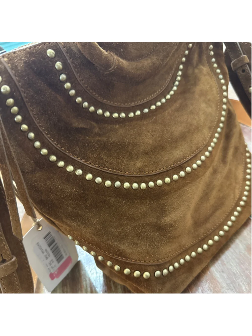 HOBO Chestnut Brown Suede Gold Studded Small Crossbody Tote Handbag NWT Handles